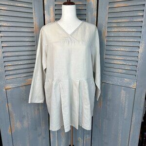 FLAX Long Sleeve Pleated Linen Mini Dress Sz S